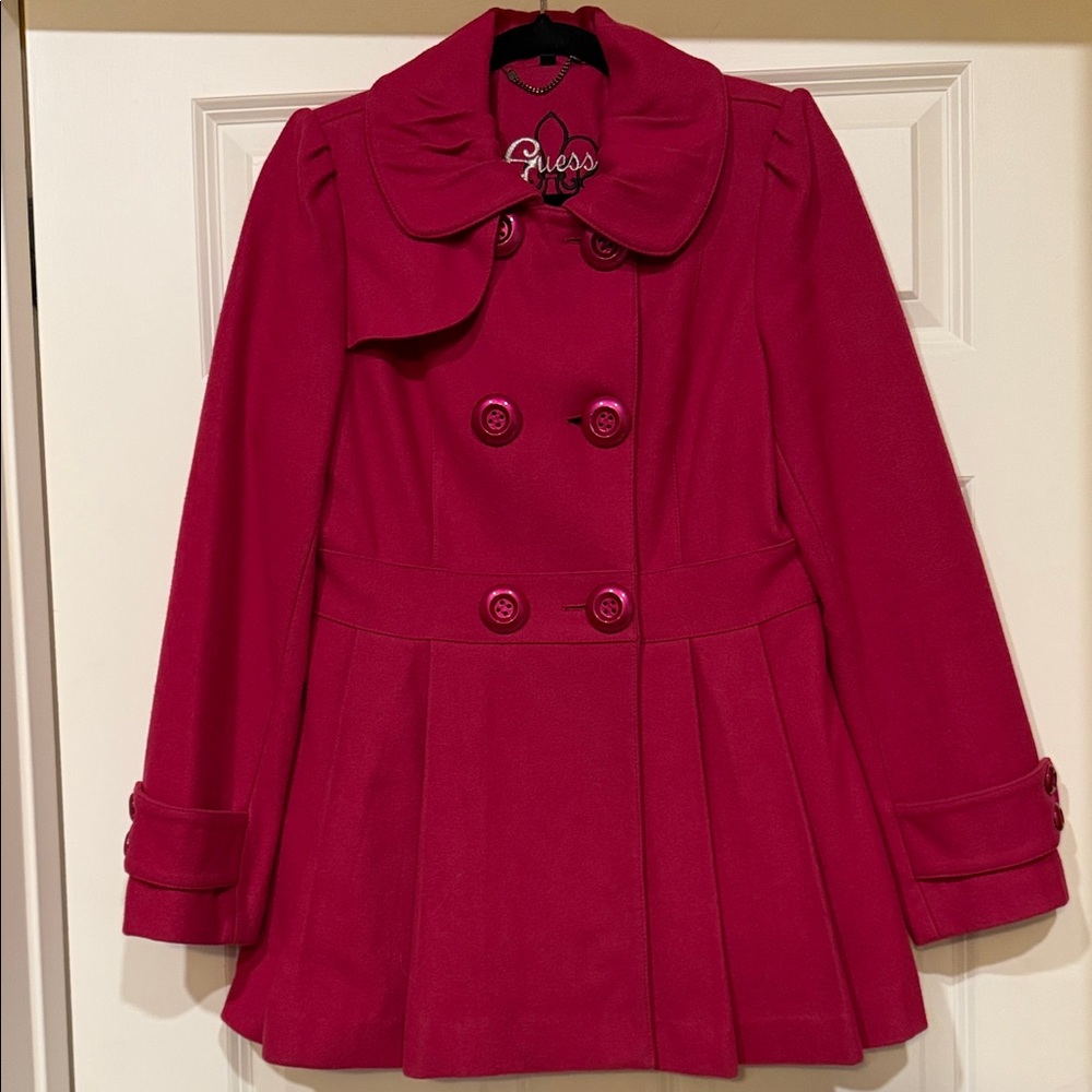Guess Fuchsia Double-Breasted Pea Coat